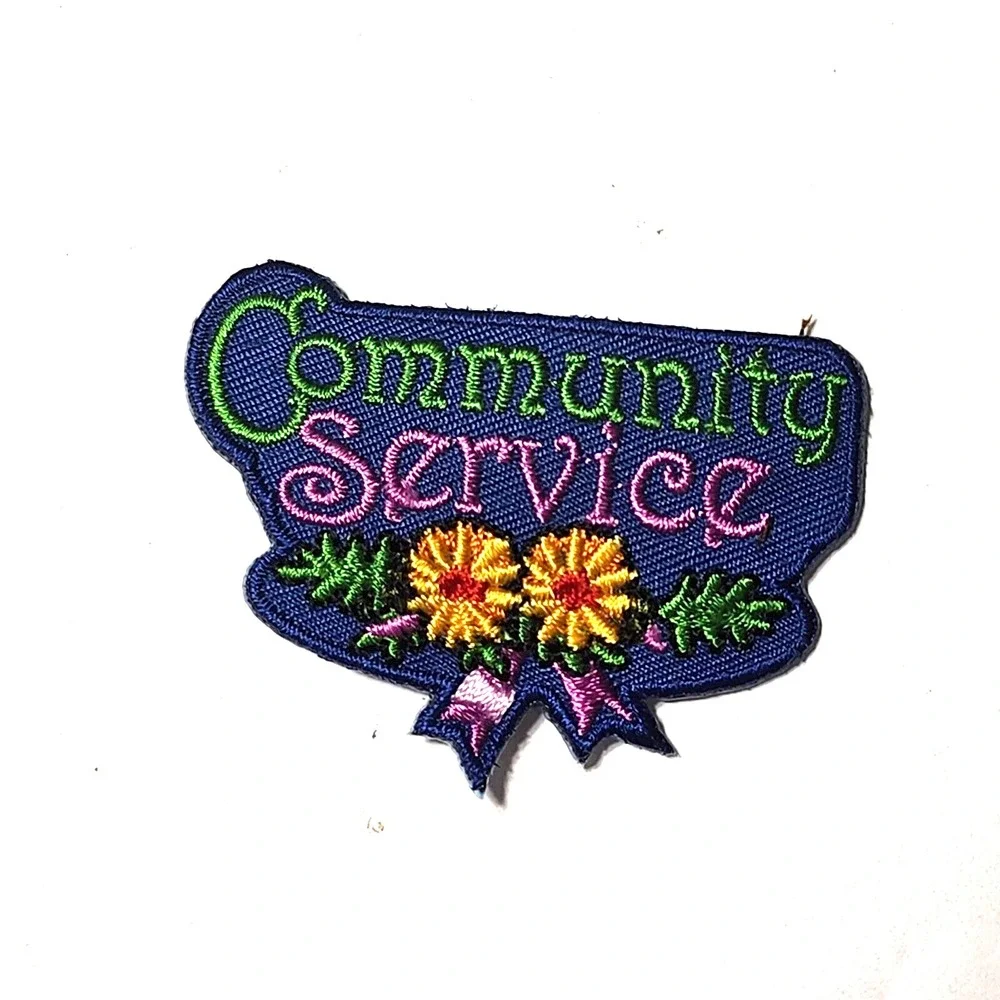 Girl Scouts Patch Community Service Flowers Ribbon Embroidered Badge 2.25 Inch